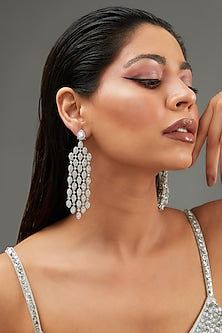 White Finish Faux Diamond Dangler Earrings