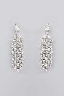 White Finish Faux Diamond Dangler Earrings