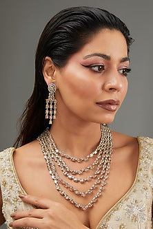 White Finish Faux Diamond Layered Necklace Set