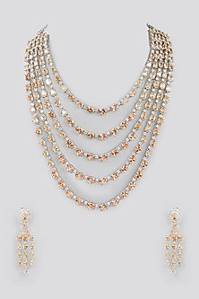 White Finish Faux Diamond Layered Necklace Set