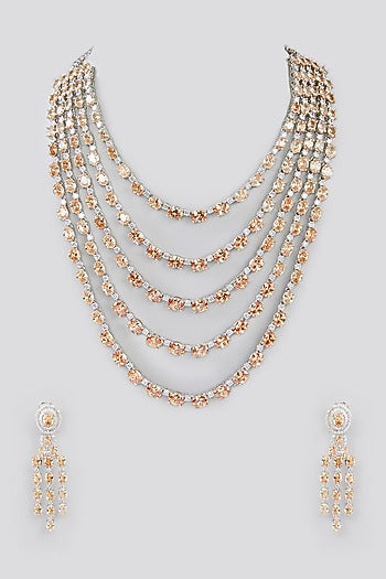 White Finish Faux Diamond Layered Necklace Set