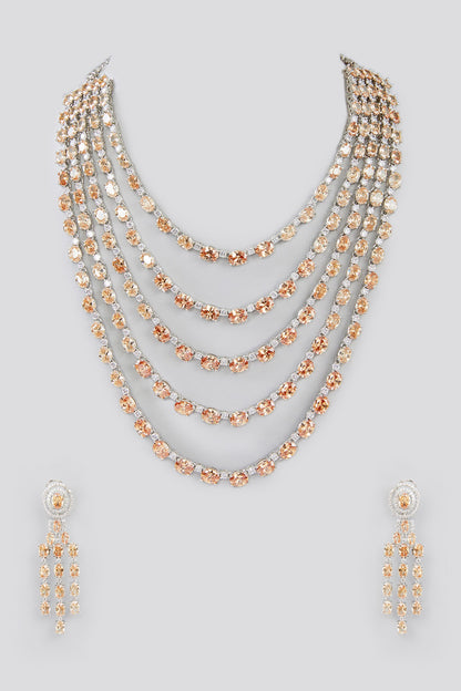 White Finish Faux Diamond Layered Necklace Set