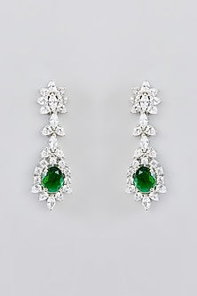 White Finish Faux Diamond & Green Stone Necklace Set