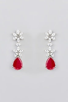 White Finish Faux Diamond & Ruby Stone Necklace Set