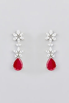 White Finish Faux Diamond & Ruby Stone Necklace Set