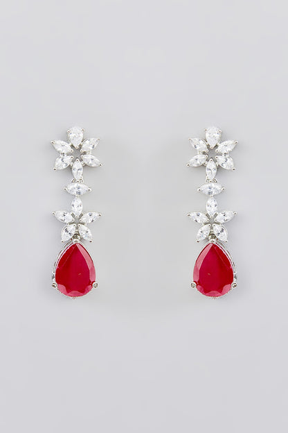 White Finish Faux Diamond & Ruby Stone Necklace Set