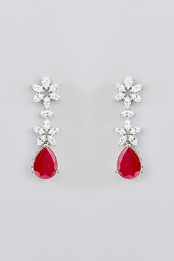 White Finish Faux Diamond & Ruby Stone Necklace Set