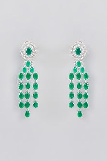 White Finish Faux Diamond & Emerald Layered Necklace Set