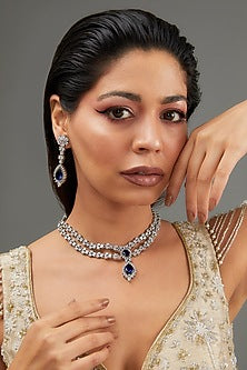 White Finish Faux Diamond Necklace Set