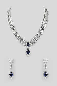 White Finish Faux Diamond Necklace Set