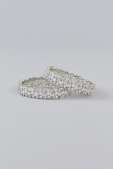 White Finish Faux Diamond Bangles (Set of 2)