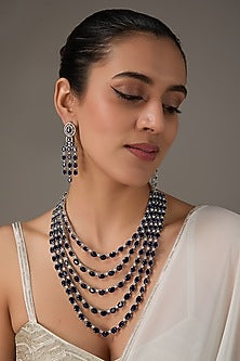 White Finish Faux Diamond Layered Necklace Set