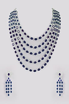 White Finish Faux Diamond Layered Necklace Set