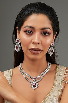 White Finish Faux Diamond Necklace Set