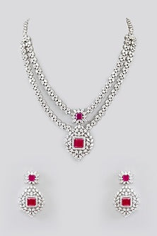 White Finish Faux Diamond Necklace Set
