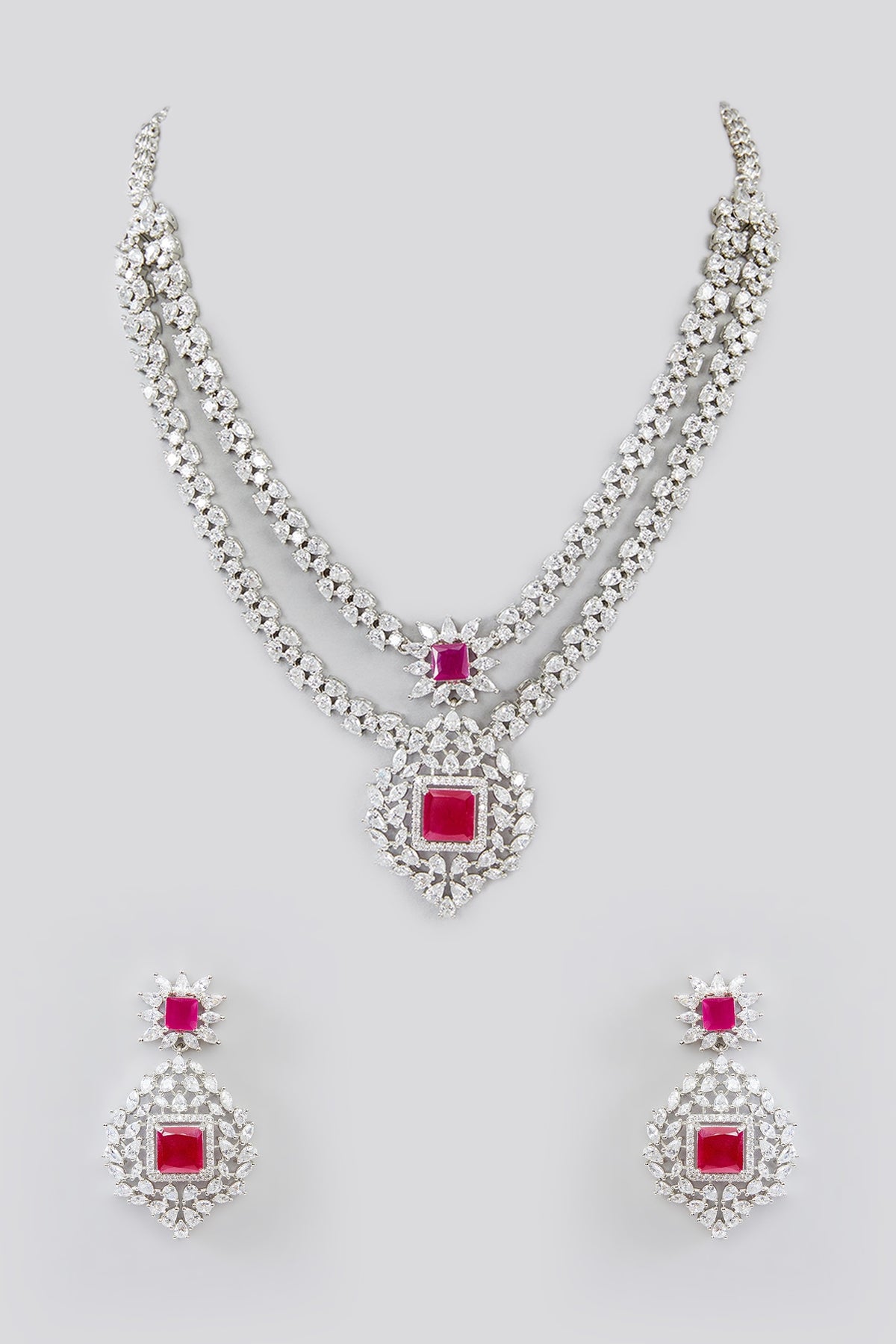 White Finish Faux Diamond Necklace Set