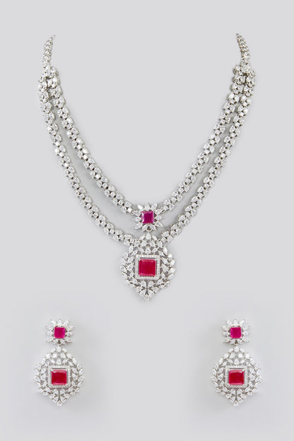 White Finish Faux Diamond Necklace Set