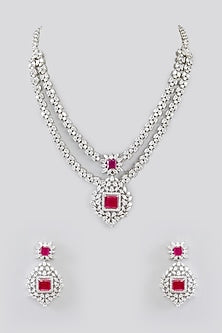 White Finish Faux Diamond Necklace Set