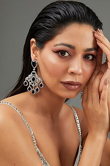 White Finish Faux Diamond Dangler Earrings