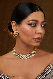 Gold Finish Faux Diamond Choker Necklace Set
