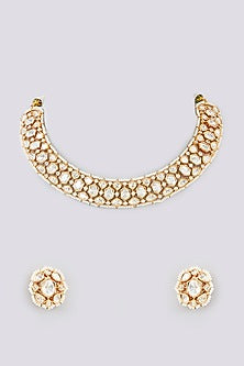Gold Finish Faux Diamond Choker Necklace Set