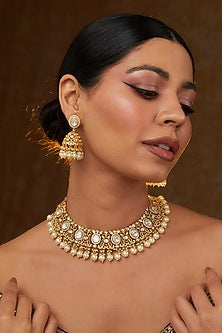 Gold Finish Kundan Polki Choker Necklace Set