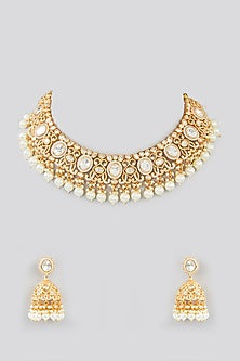 Gold Finish Kundan Polki Choker Necklace Set