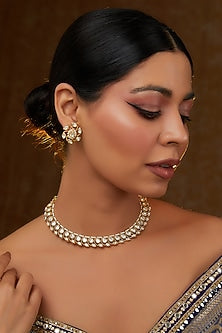 Gold Finish Kundan Polki Choker Necklace Set