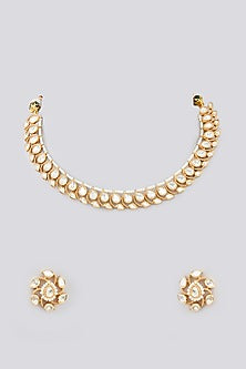 Gold Finish Kundan Polki Choker Necklace Set