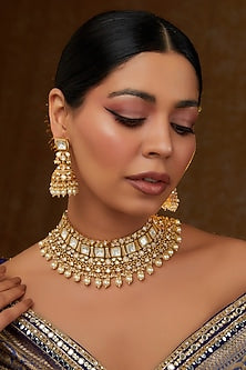 Gold Finish Kundan Polki Choker Necklace Set