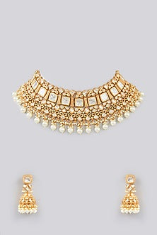 Gold Finish Kundan Polki Choker Necklace Set