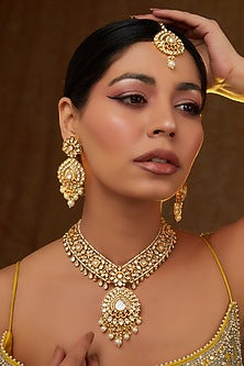 Gold Finish Kundan Polki Necklace Set