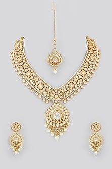 Gold Finish Kundan Polki Necklace Set