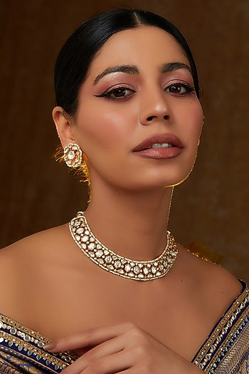 Gold Finish Kundan Polki Choker Necklace Set