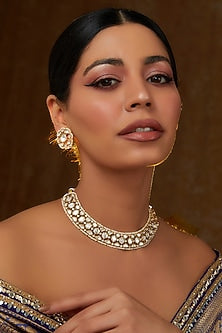 Gold Finish Kundan Polki Choker Necklace Set