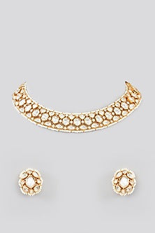Gold Finish Kundan Polki Choker Necklace Set