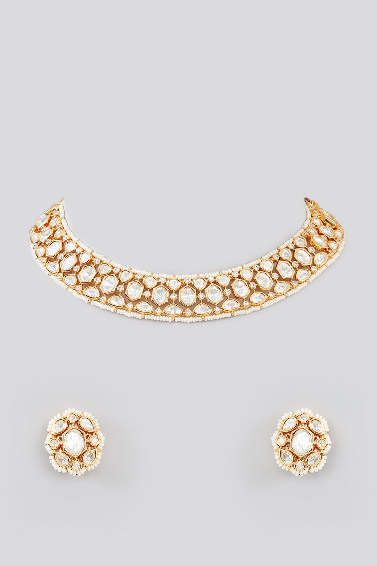 Gold Finish Kundan Polki Choker Necklace Set