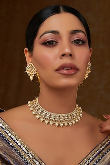 Gold Finish Kundan Polki Choker Necklace Set