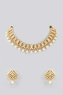 Gold Finish Kundan Polki Choker Necklace Set