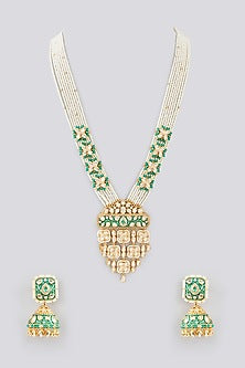 Gold Finish Kundan Polki & Pearl Long Necklace Set