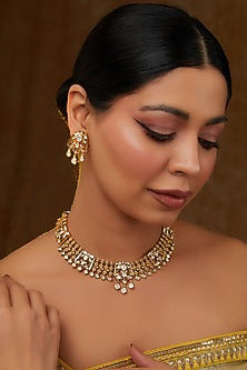 Gold Finish Kundan Polki Choker Necklace Set