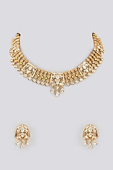 Gold Finish Kundan Polki Choker Necklace Set