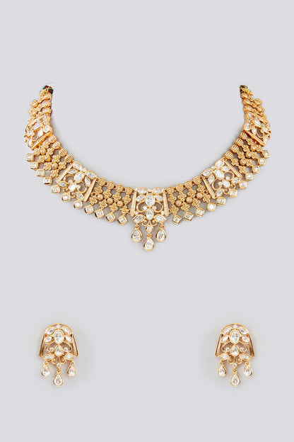Gold Finish Kundan Polki Choker Necklace Set