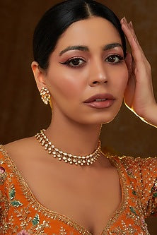 Gold Finish Kundan Polki Choker Necklace Set