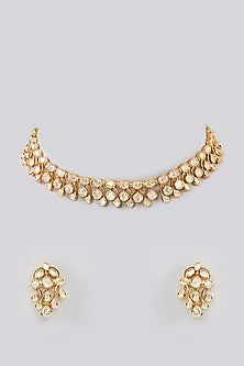 Gold Finish Kundan Polki Choker Necklace Set