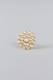 Gold Finish Kundan Polki Ring