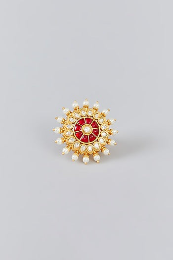 Gold Finish Kundan Polki Ring