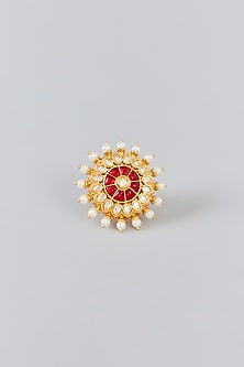 Gold Finish Kundan Polki Ring