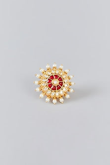 Gold Finish Kundan Polki Ring