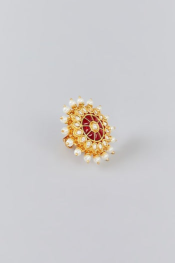 Gold Finish Kundan Polki Ring